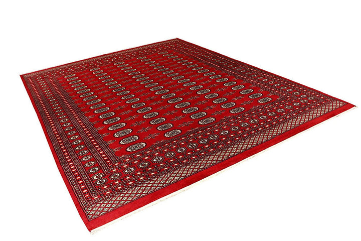 Firebrick Pakistani Bokhara Rug 8' 1" x 10' 3" Hand-Knotted | No. QA54582
