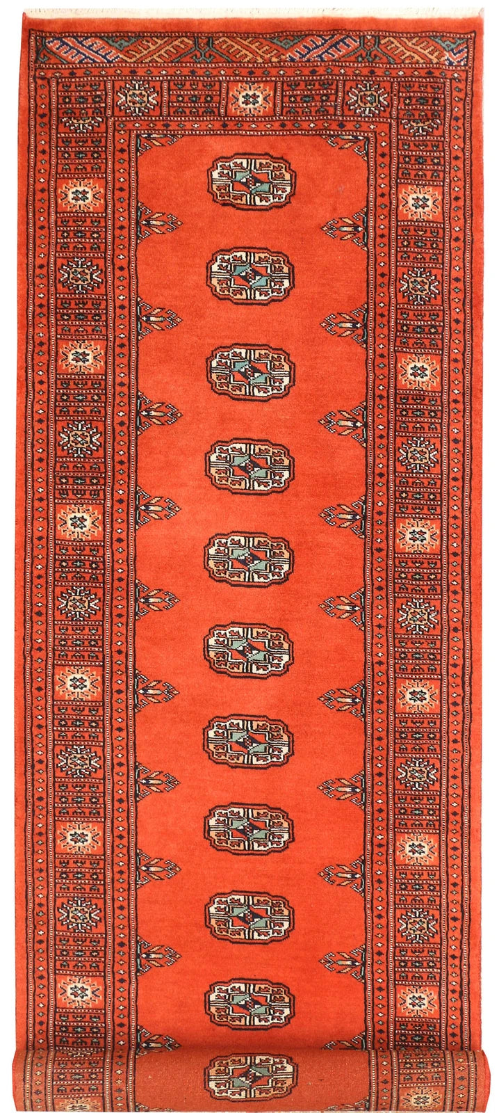 Firebrick Red Pakistani Bokhara Runner 2' 6" x 8' 10" Hand-Knotted | No. QA54609