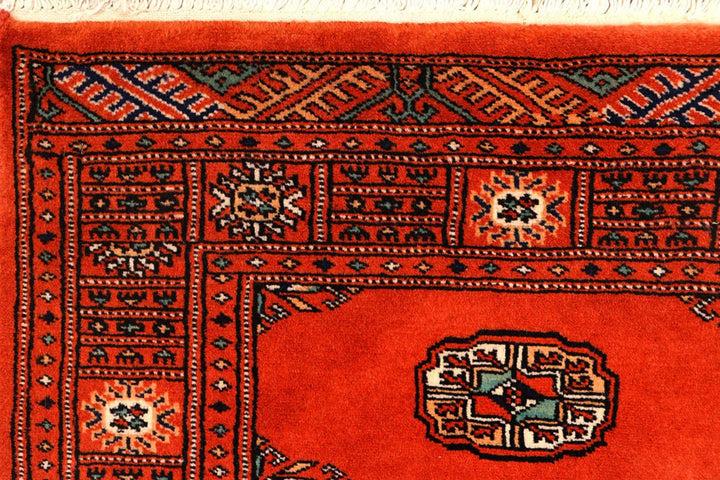 Firebrick Red Pakistani Bokhara Runner 2' 6" x 8' 10" Hand-Knotted | No. QA54609