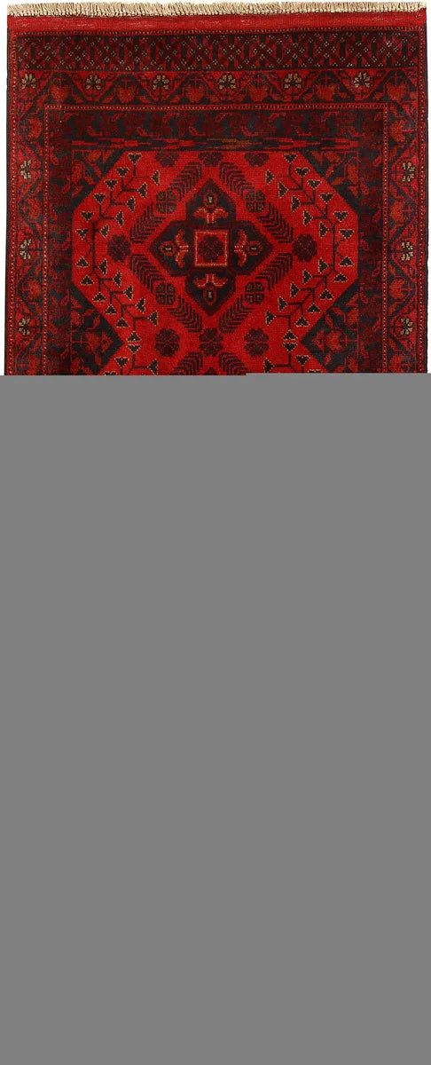 Red Afghan Khal Mohammadi Rug 2' 6" x 6' 4" Hand-Knotted | No. QA54611