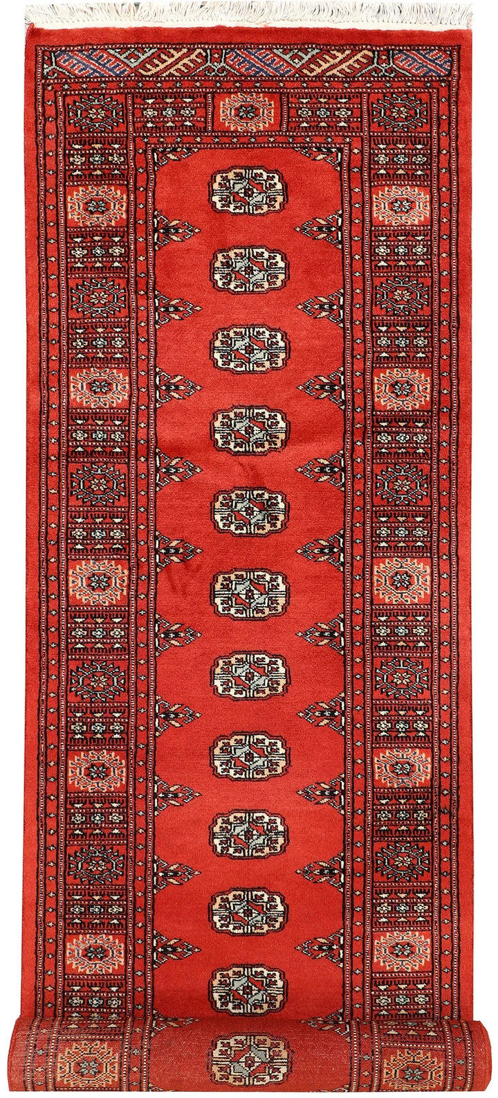Red Pakistani Bokhara Rug 2' 6" x 10' 2" Hand-Knotted | No. QA54622