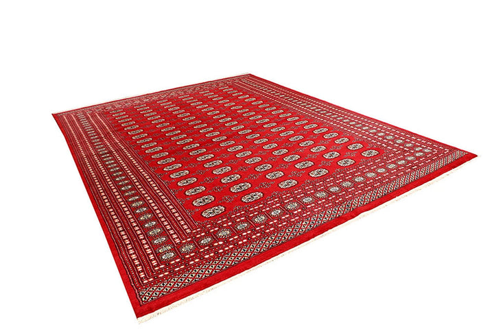 Red Pakistani Bokhara Rug 8' 10" x 12' 4" Hand-Knotted | No. QA54779