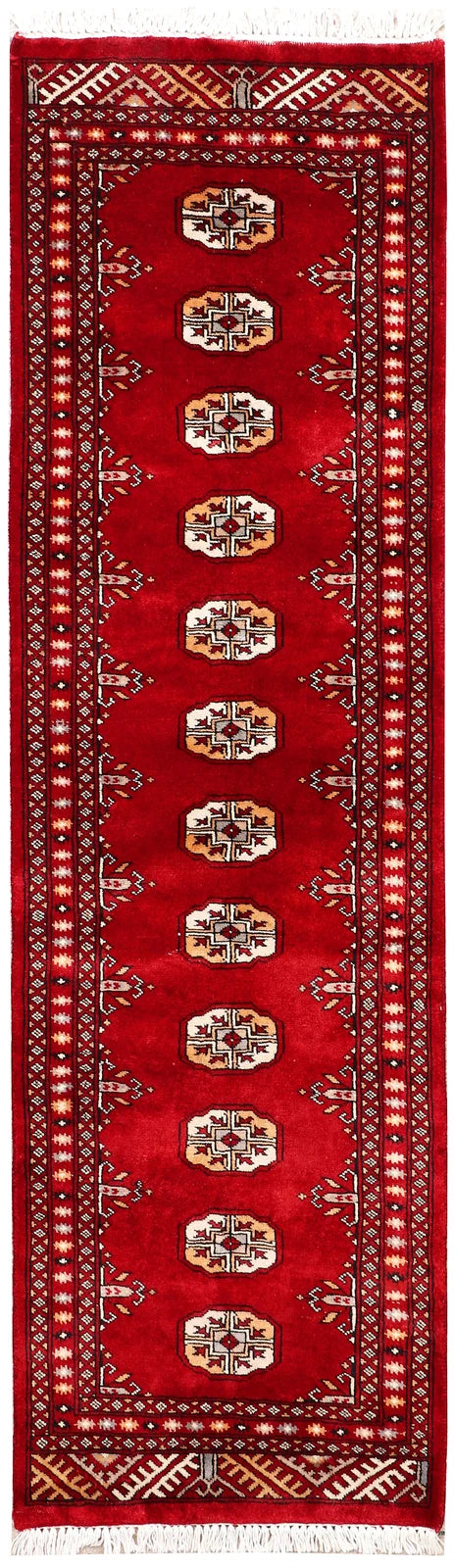 Dark Red Pakistani Bokhara Rug 2' x 6' Hand-Knotted | No. QA54942