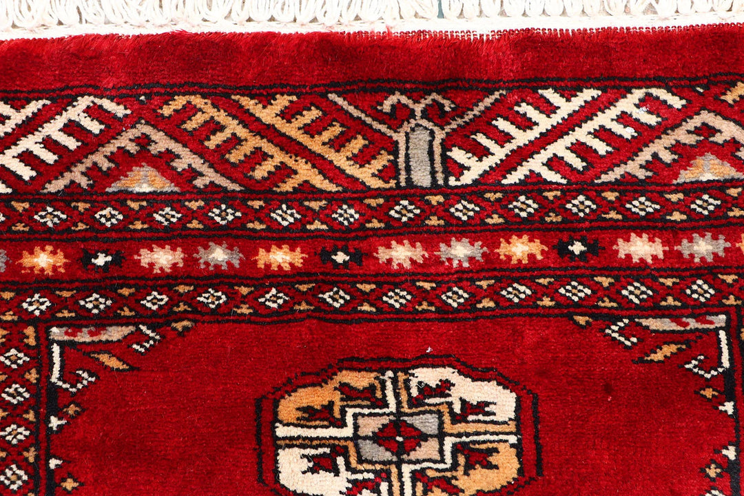 Dark Red Pakistani Bokhara Rug 2' x 6' Hand-Knotted | No. QA54942