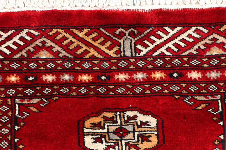 Dark Red Pakistani Bokhara Rug 2' x 6' Hand-Knotted | No. QA54942