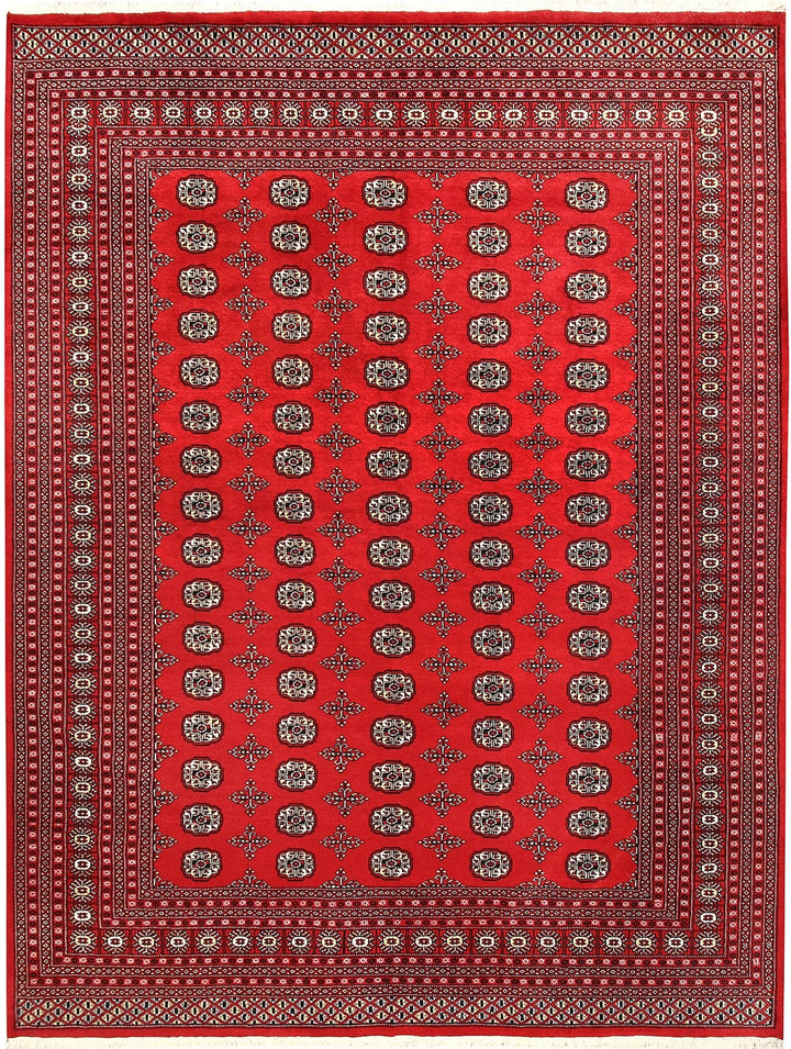 Red Pakistani Bokhara Rug 8' 1" x 10' 6" Hand-Knotted | No. QA54953