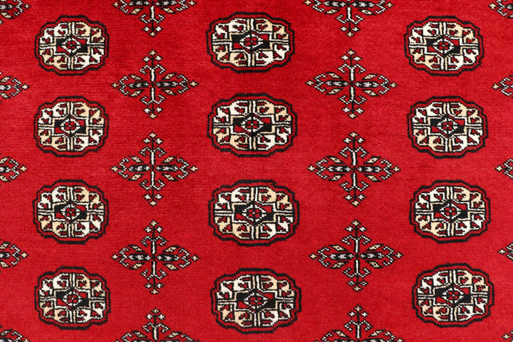 Red Pakistani Bokhara Rug 8' 1" x 10' 6" Hand-Knotted | No. QA54953