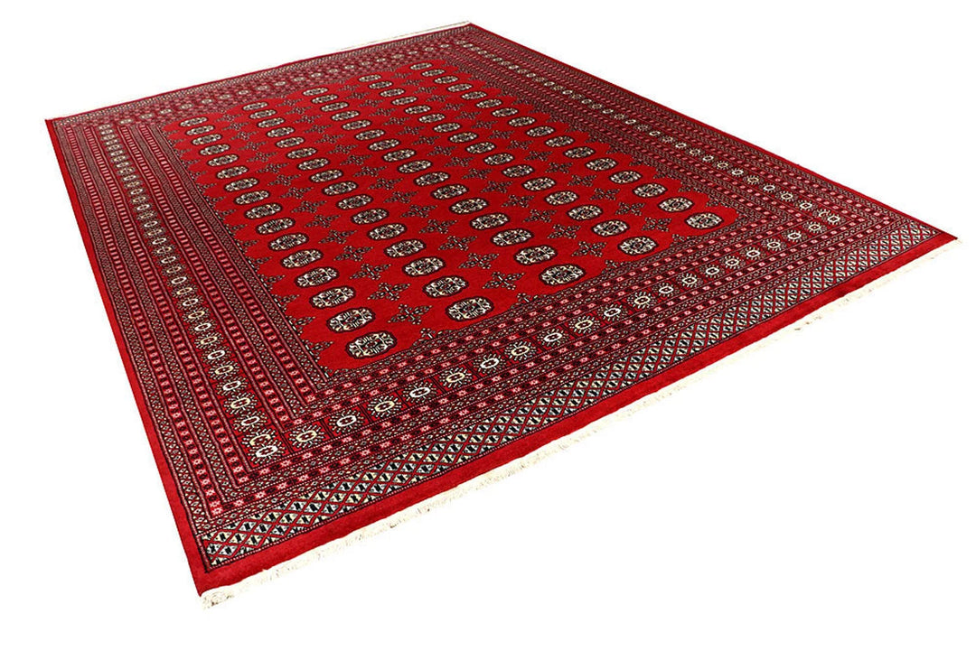 Red Pakistani Bokhara Rug 8' 1" x 10' 6" Hand-Knotted | No. QA54953