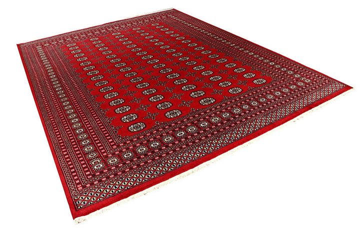 Red Pakistani Bokhara Rug 8' 1" x 10' 6" Hand-Knotted | No. QA54953