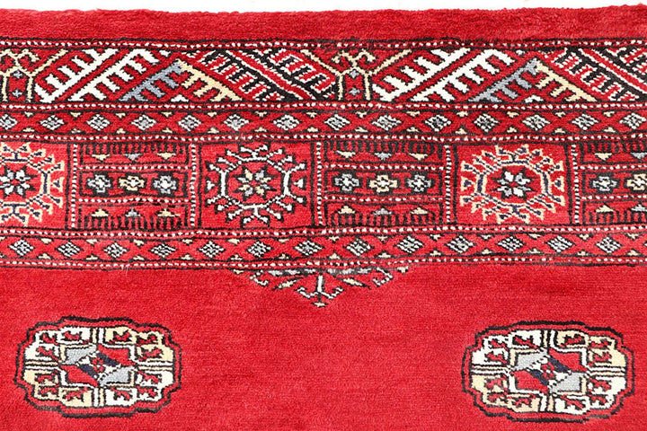 Red Pakistani Bokhara Rug 4' 1" x 6' Hand-Knotted | No. QA54978