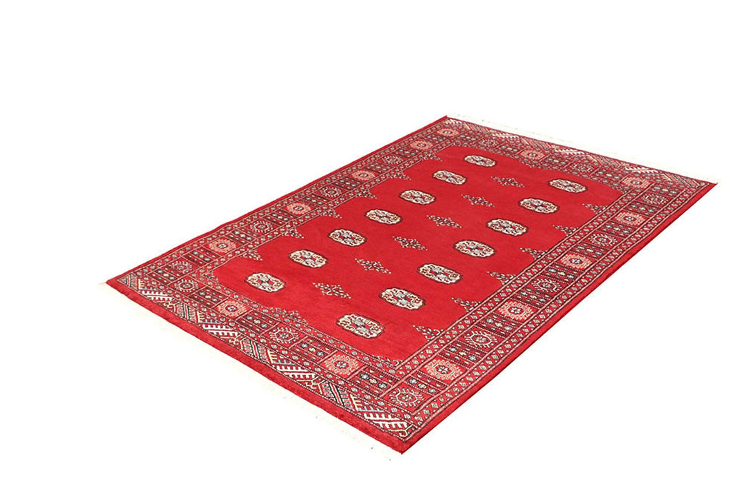 Red Pakistani Bokhara Rug 4' 1" x 6' Hand-Knotted | No. QA54978