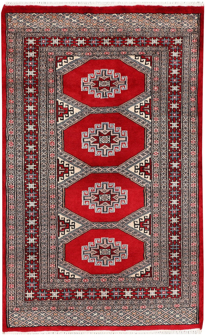Firebrick Red Pakistani Jaldar Rug 2' 7" x 4' 1" Hand-Knotted | No. QA55003