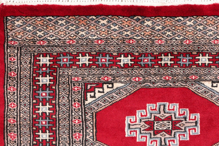 Firebrick Red Pakistani Jaldar Rug 2' 7" x 4' 1" Hand-Knotted | No. QA55003