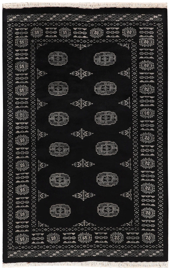Grey Pakistani Bokhara Rug 4' x 6'1" Hand-Knotted | No. QA55117