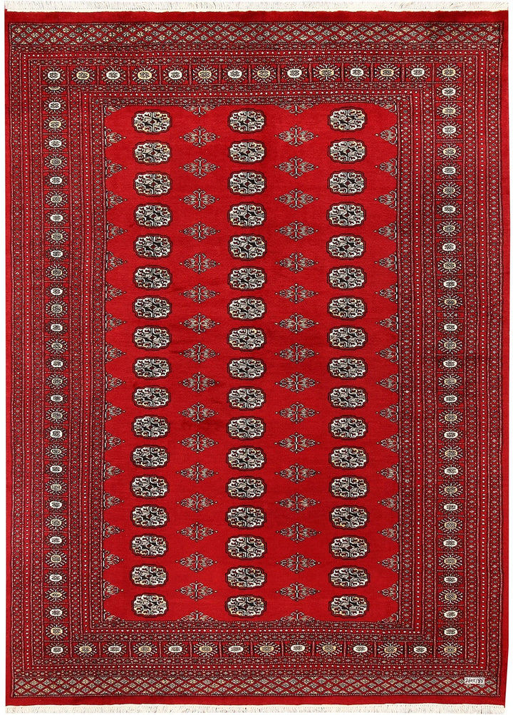 Red Pakistani Bokhara Rug 6' 2" x 8' 6" Hand-Knotted | No. QA55142