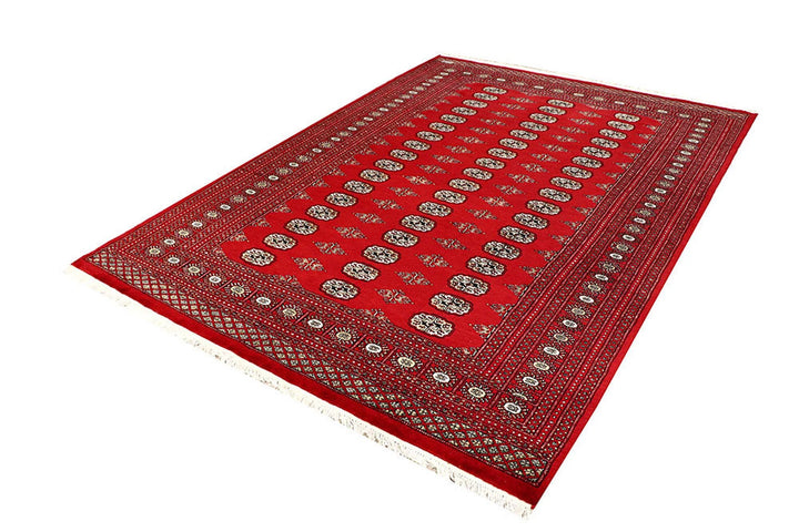 Red Pakistani Bokhara Rug 6' 2" x 8' 6" Hand-Knotted | No. QA55142