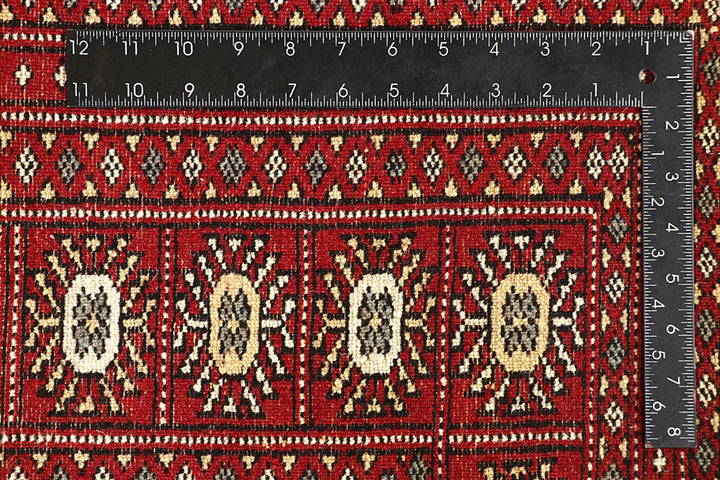Red Pakistani Bokhara Rug 6' 2" x 8' 6" Hand-Knotted | No. QA55142