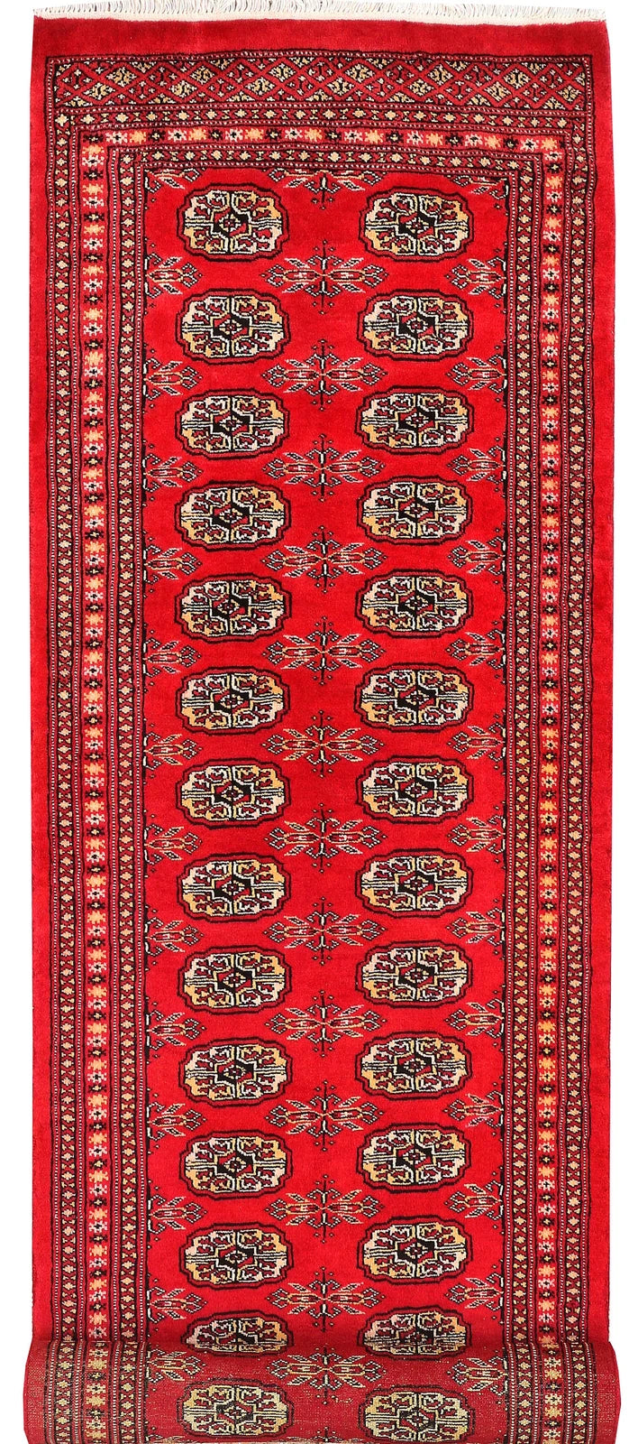 Red Pakistani Bokhara Rug 2' 6" x 10' 4" Hand-Knotted | No. QA55234