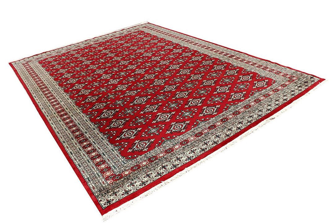 Red Pakistani Jaldar Rug 8' 2" x 11' 1" Hand-Knotted | No. QA55270