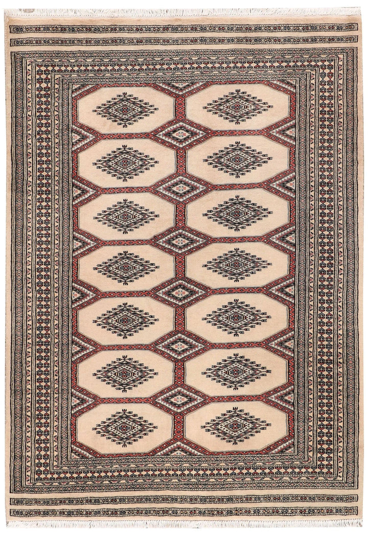 Brown Pakistani Jaldar Rug 4' 2" x 6' 3" Hand-Knotted | No. QA55311