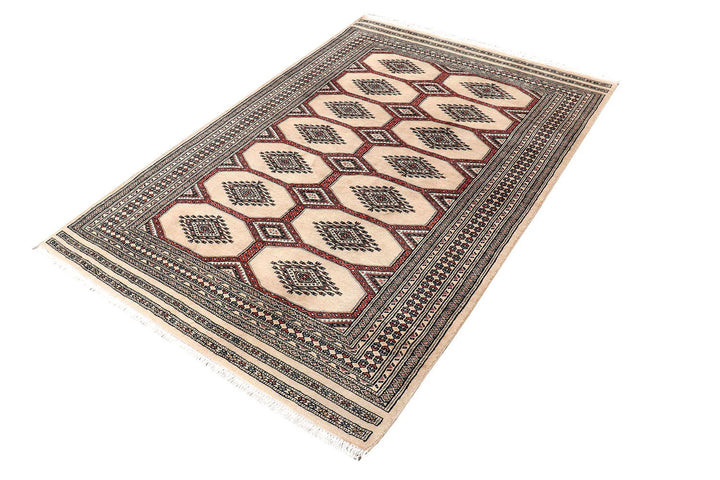 Brown Pakistani Jaldar Rug 4' 2" x 6' 3" Hand-Knotted | No. QA55311