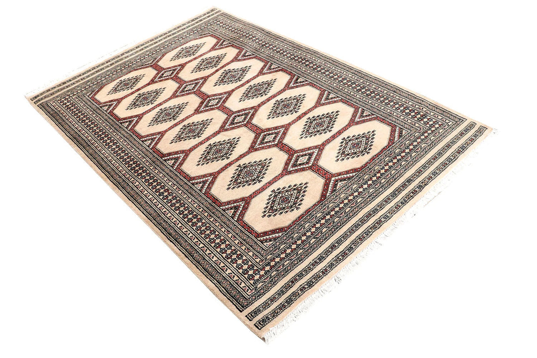 Brown Pakistani Jaldar Rug 4' 2" x 6' 3" Hand-Knotted | No. QA55311