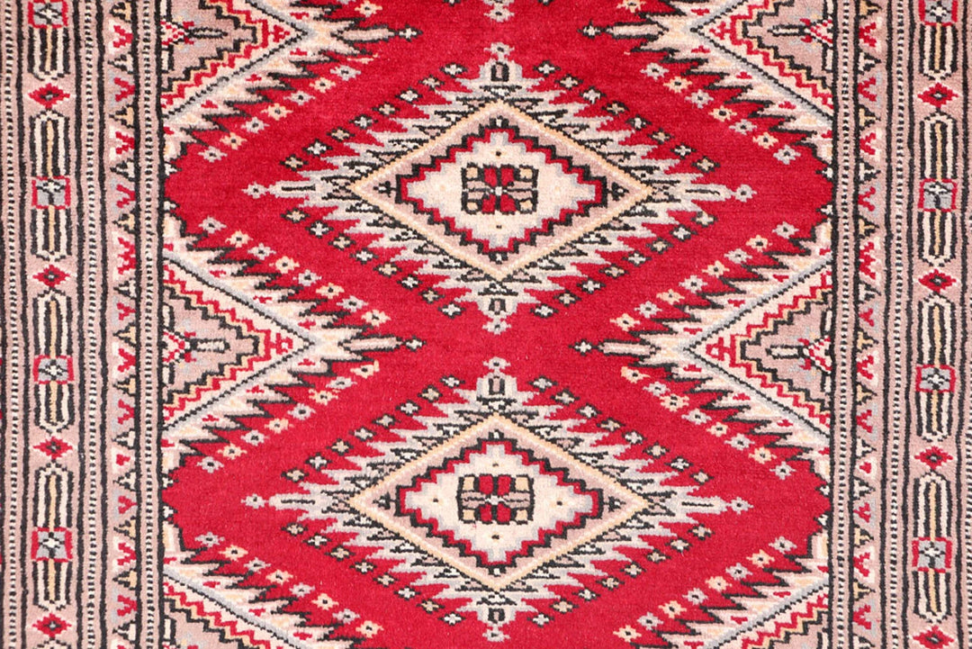 Red Pakistani Jaldar Rug 2' 2" x 6' 3" Hand-Knotted | No. QA55325