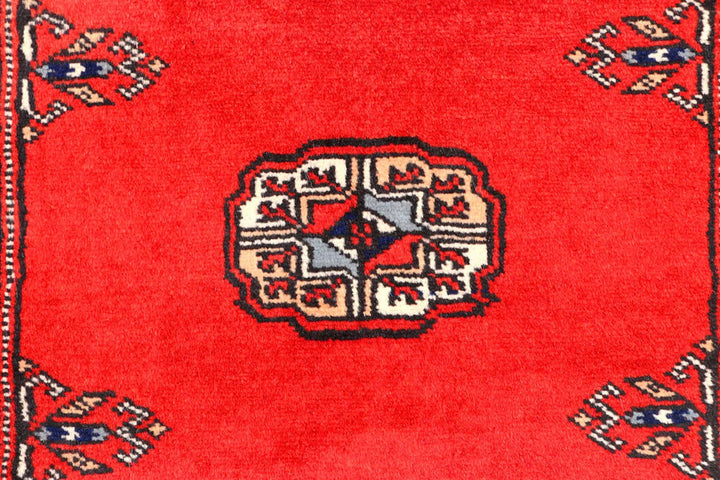 Red Pakistani Bokhara Rug 2' 7" x 11' 9" Hand-Knotted | No. QA55512