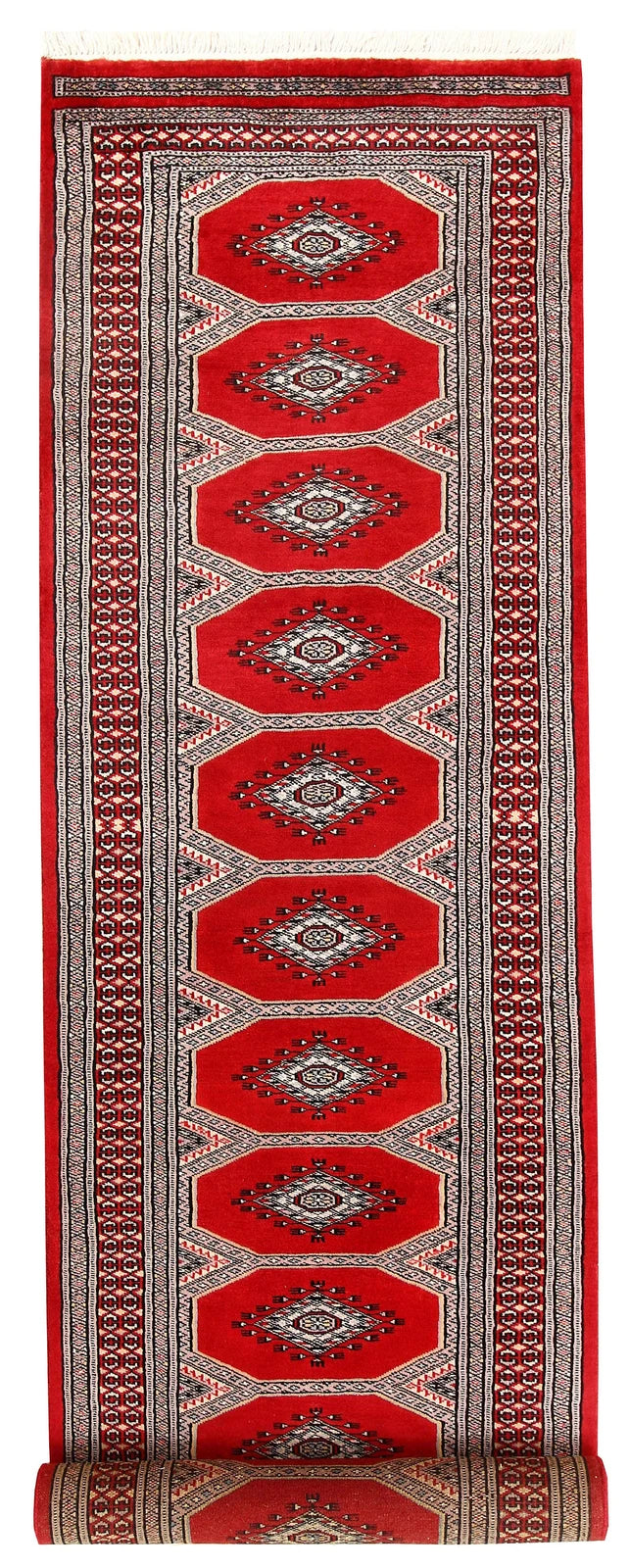 Firebrick Pakistani Jaldar Runner Rug 2' 4" x 9' 5" Hand-Knotted | No. QA55523