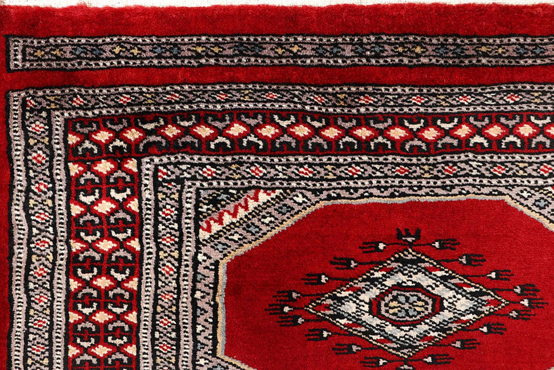 Firebrick Pakistani Jaldar Runner Rug 2' 4" x 9' 5" Hand-Knotted | No. QA55523