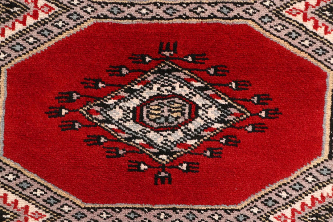 Firebrick Pakistani Jaldar Runner Rug 2' 4" x 9' 5" Hand-Knotted | No. QA55523