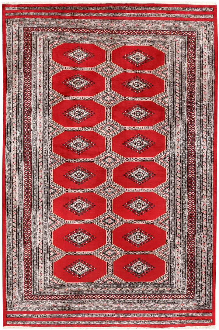Firebrick Red Pakistani Jaldar Rug 5' 5" x 8' 2" Hand-Knotted | No. QA55596