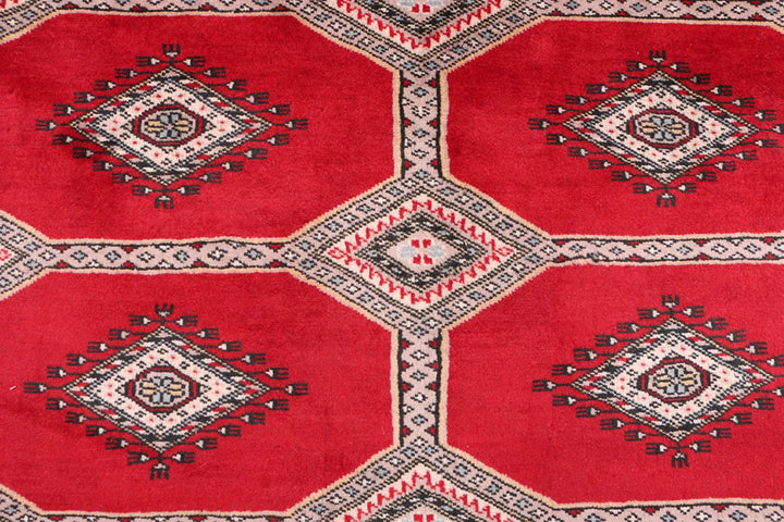Firebrick Red Pakistani Jaldar Rug 5' 5" x 8' 2" Hand-Knotted | No. QA55596