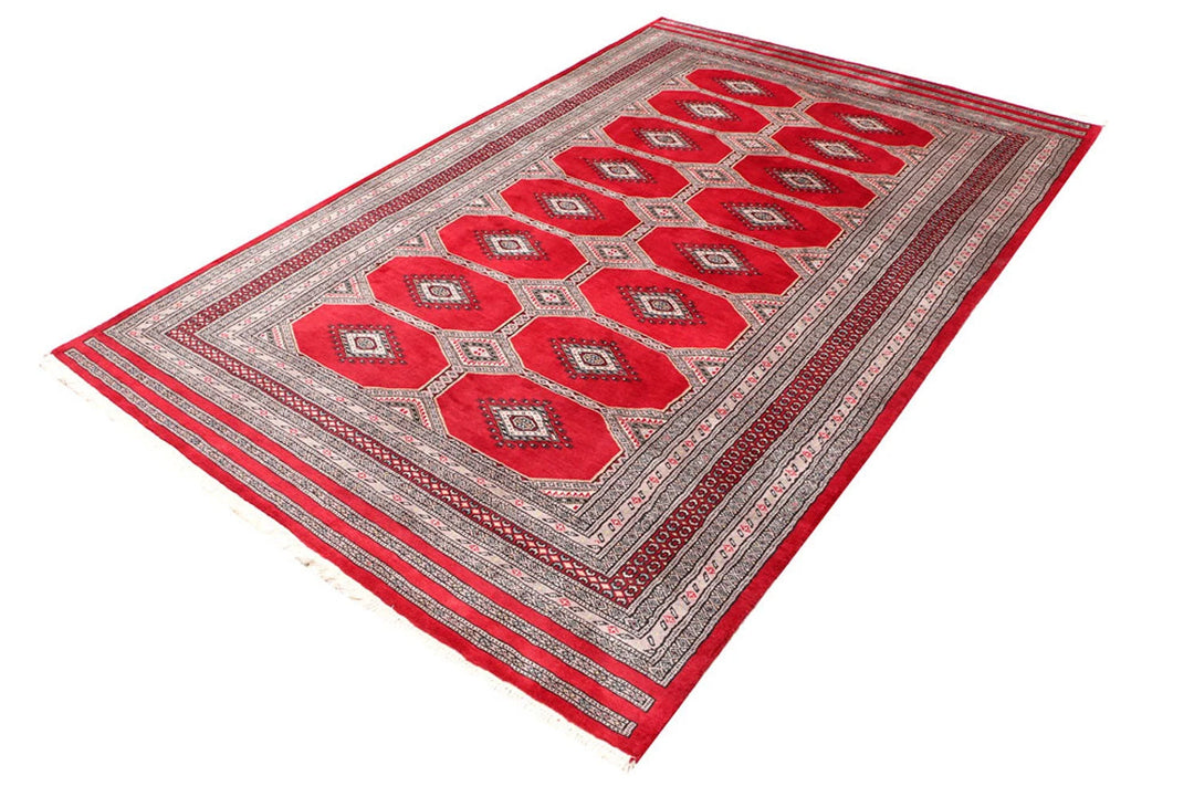 Firebrick Red Pakistani Jaldar Rug 5' 5" x 8' 2" Hand-Knotted | No. QA55596