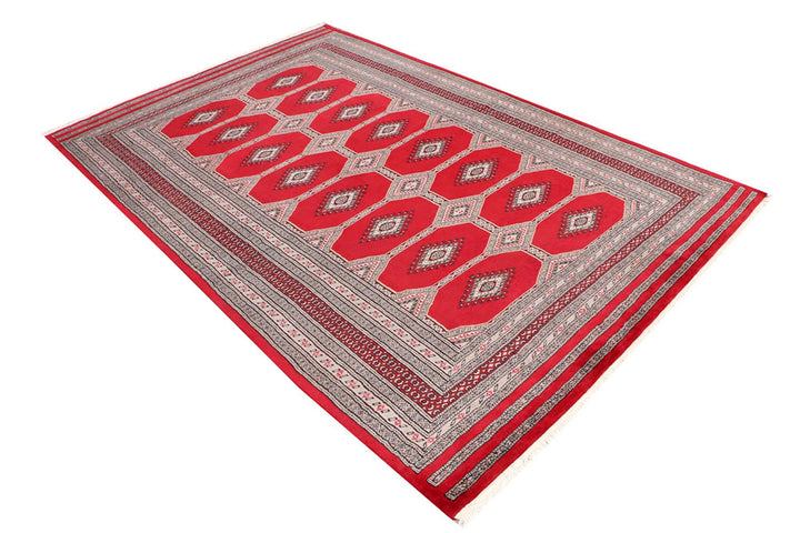 Firebrick Red Pakistani Jaldar Rug 5' 5" x 8' 2" Hand-Knotted | No. QA55596