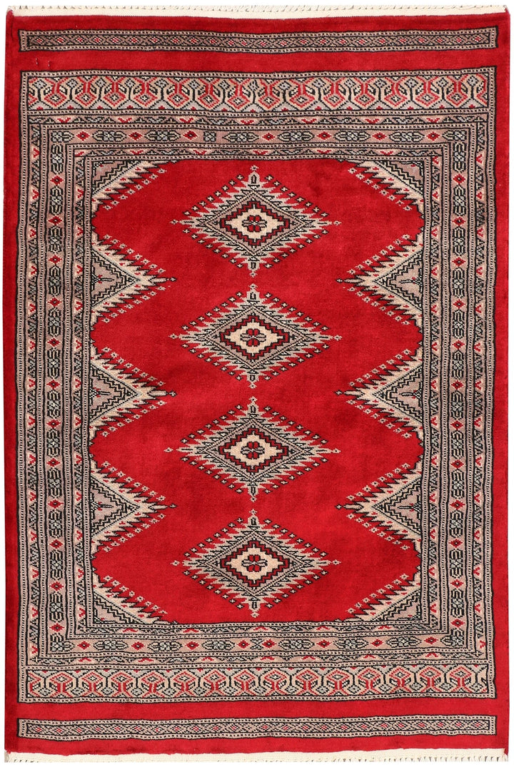 Red Pakistani Jaldar Rug 2' 7" x 3' 7" Hand-Knotted | No. QA55611