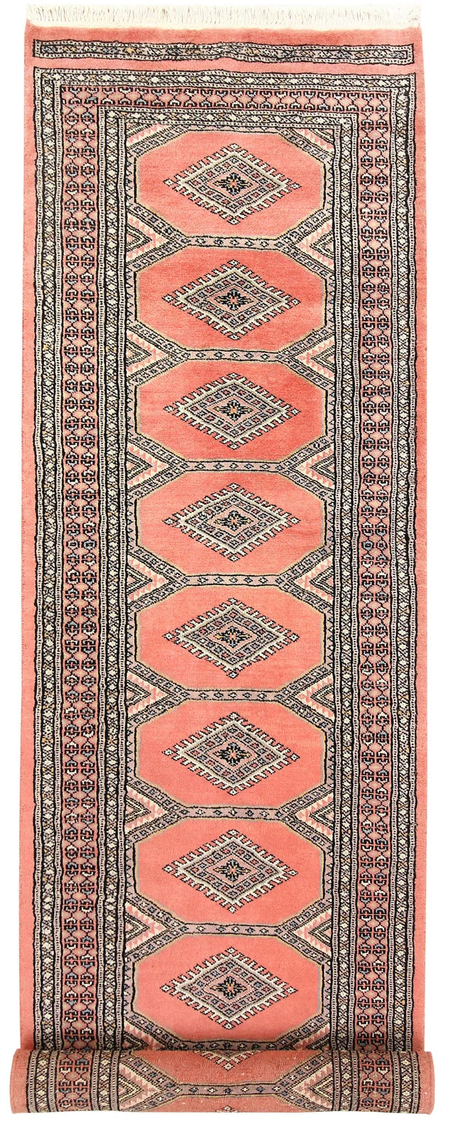Light Salmon Pakistani Jaldar Rug 2' 5" x 9' 5" Hand-Knotted | No. QA55622