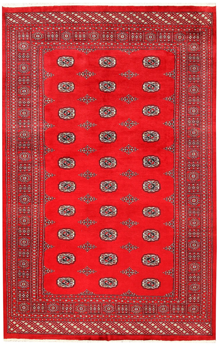 Red Pakistani Bokhara Rug 6' 2" x 9' 8" Hand-Knotted | No. QA55625