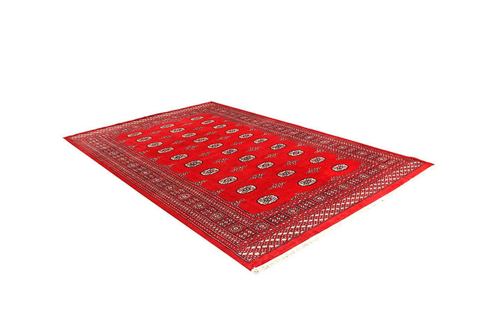 Red Pakistani Bokhara Rug 6' 2" x 9' 8" Hand-Knotted | No. QA55625