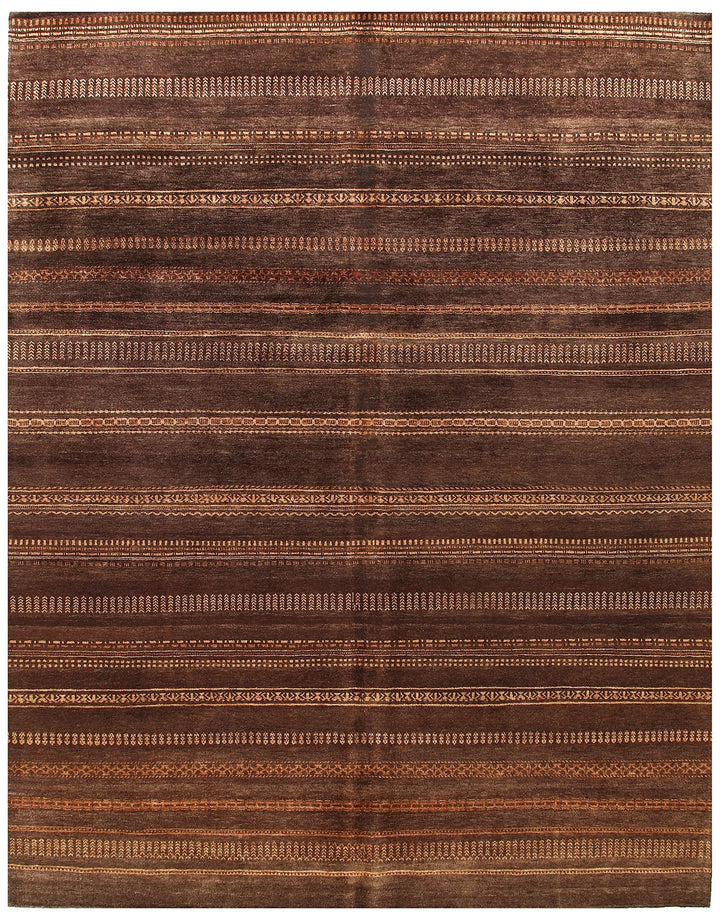Saddle Brown Pakistani Gabbeh Rug 8' 10" x 11' 11" Hand-Knotted | No. QA55626