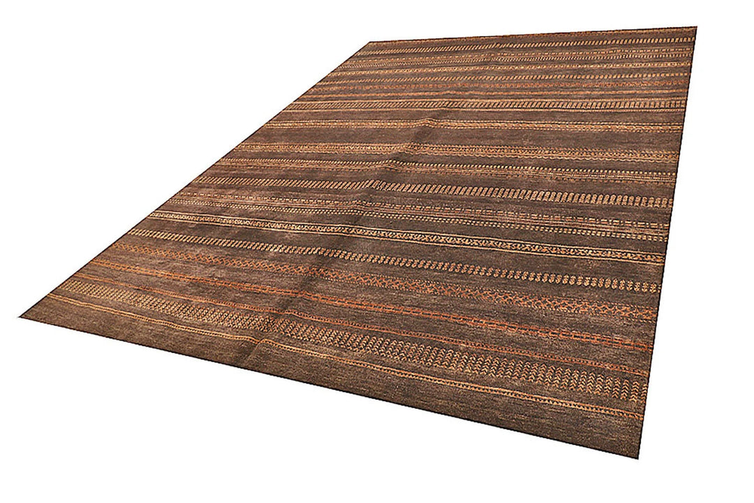 Saddle Brown Pakistani Gabbeh Rug 8' 10" x 11' 11" Hand-Knotted | No. QA55626
