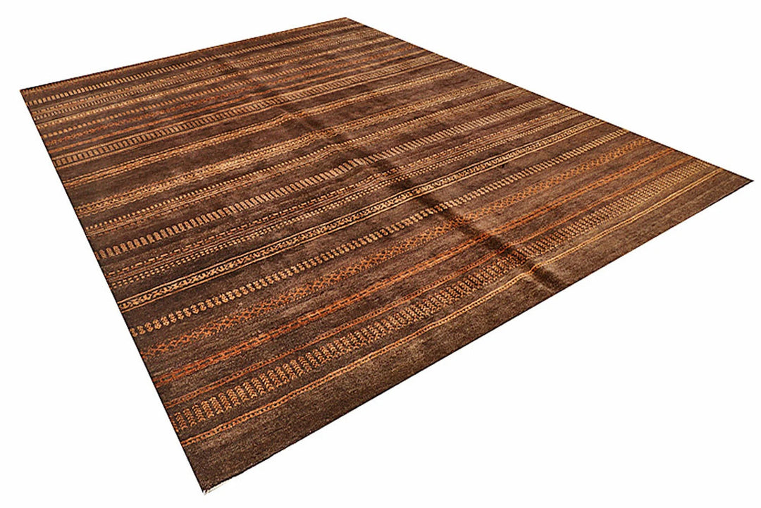 Saddle Brown Pakistani Gabbeh Rug 8' 10" x 11' 11" Hand-Knotted | No. QA55626