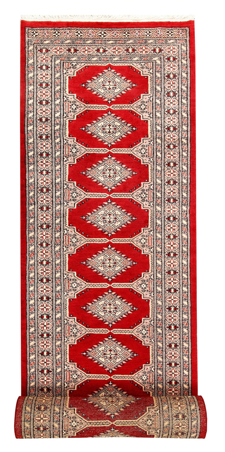 Red Pakistani Jaldar Rug 2' 7" x 13' 1" Hand-Knotted | No. QA55723