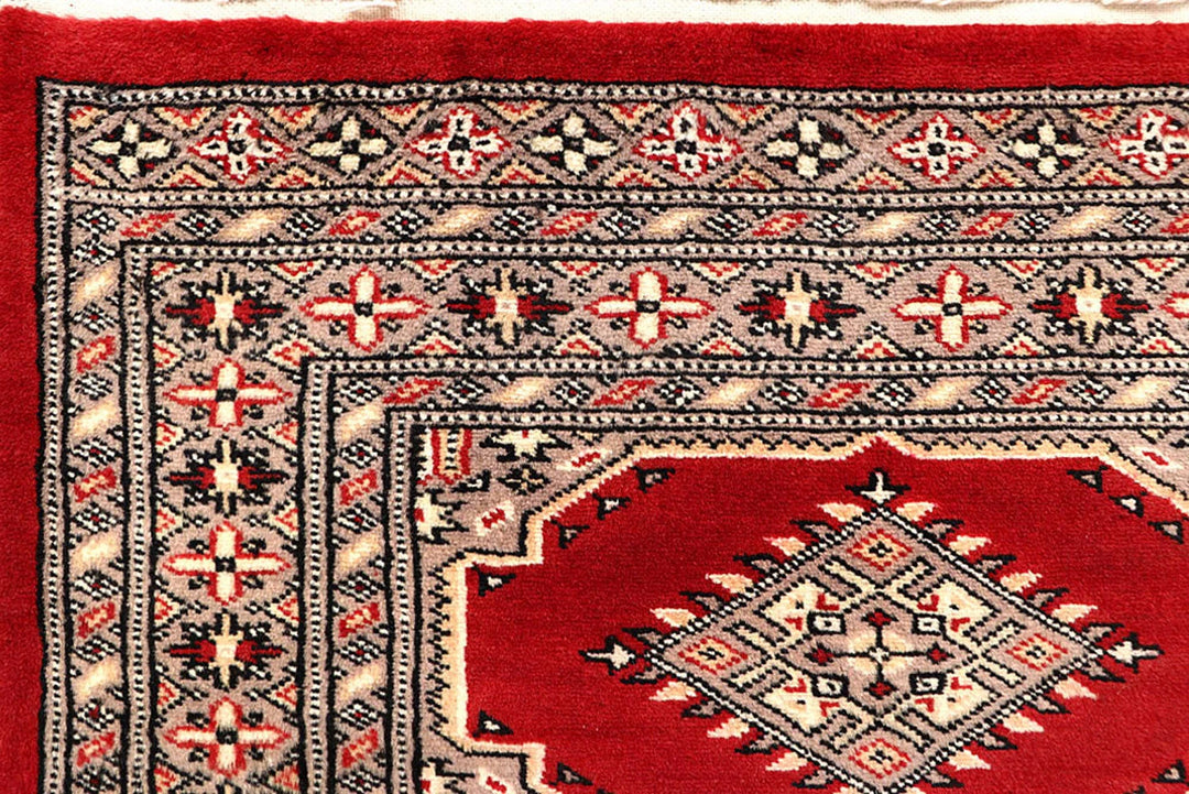 Red Pakistani Jaldar Rug 2' 7" x 13' 1" Hand-Knotted | No. QA55723