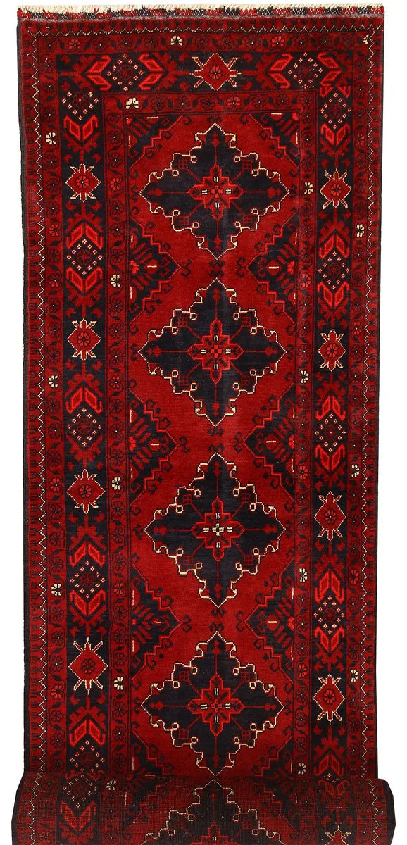 Dark Red Afghan Khal Mohammadi Rug 2' 7" x 12' 7" Hand-Knotted | No. QA55812