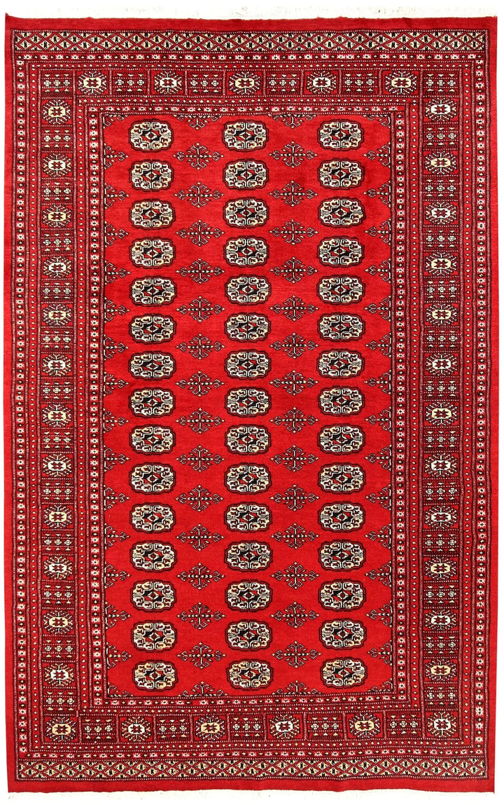 Firebrick Pakistani Bokhara Rug 4' 11" x 7' 9" Hand-Knotted | No. QA55857