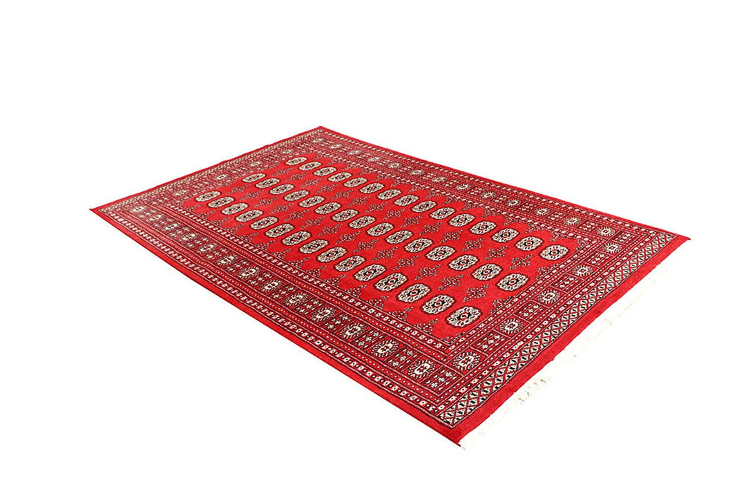 Firebrick Pakistani Bokhara Rug 4' 11" x 7' 9" Hand-Knotted | No. QA55857