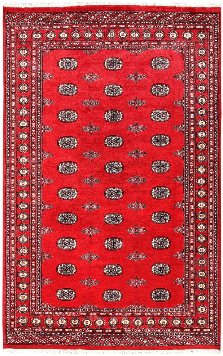 Red Pakistani Bokhara Rug 5' 7" x 8' 10" Hand-Knotted | No. QA56012