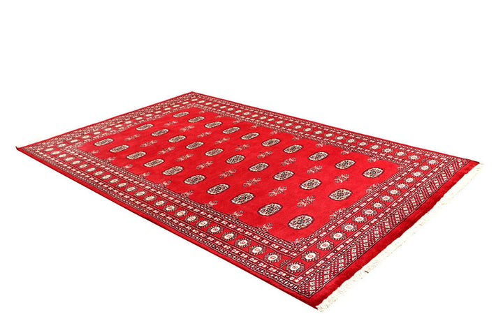 Red Pakistani Bokhara Rug 5' 7" x 8' 10" Hand-Knotted | No. QA56012