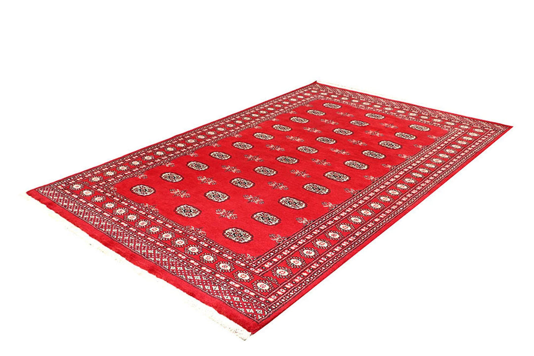 Red Pakistani Bokhara Rug 5' 7" x 8' 10" Hand-Knotted | No. QA56012